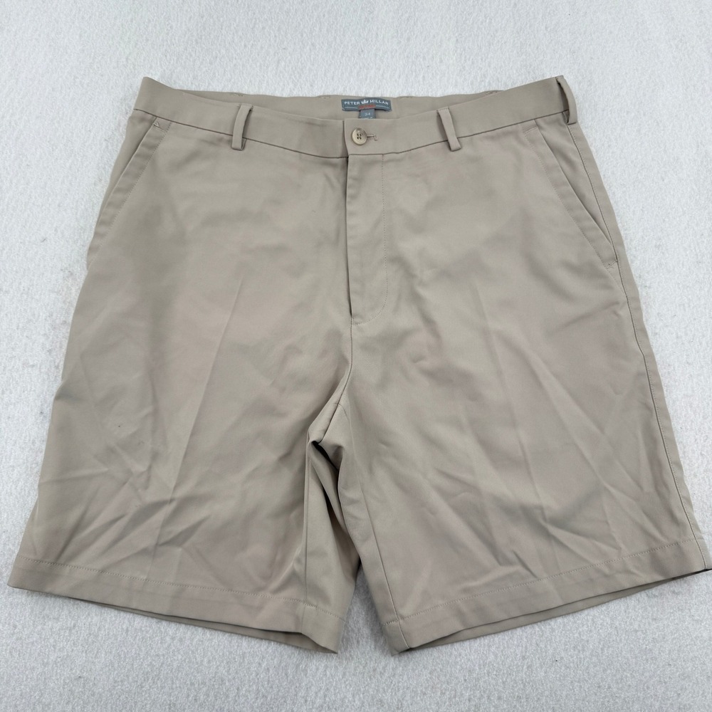 Peter Millar Wicking Mens Khaki Tan Golf Shorts Size 34 Performance Polyester